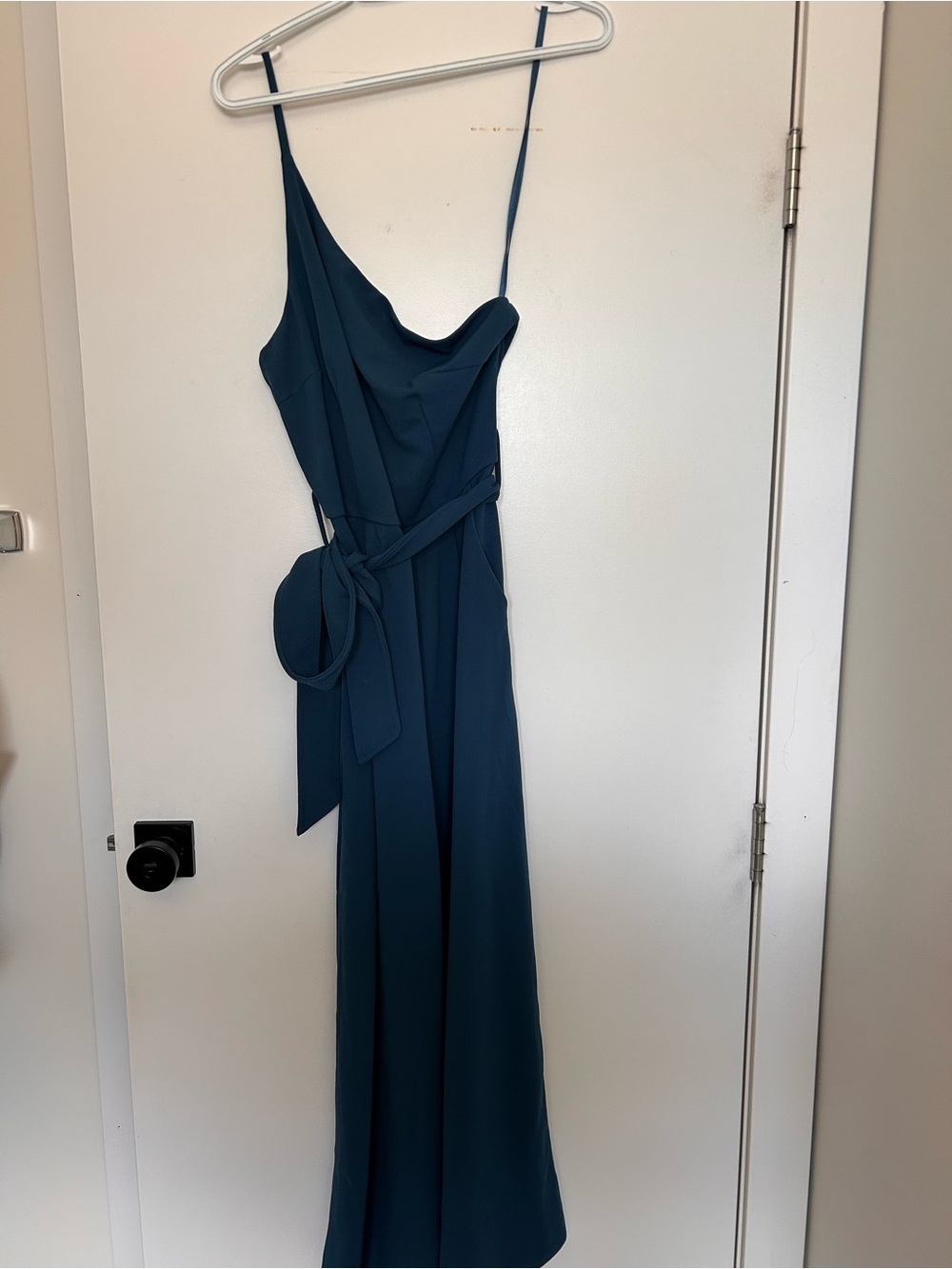 One shoulder Jumpsuit with Waist Tie (Dark Blue)